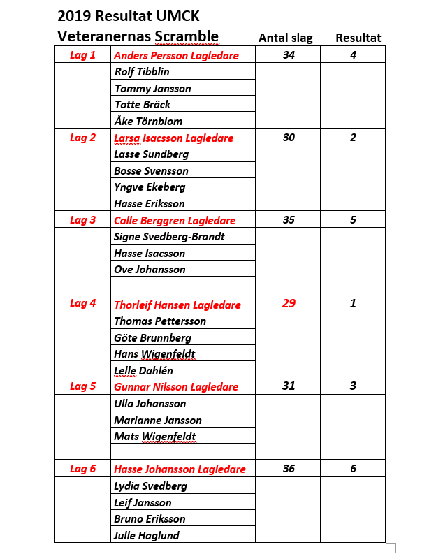 Golf 19 Resultat